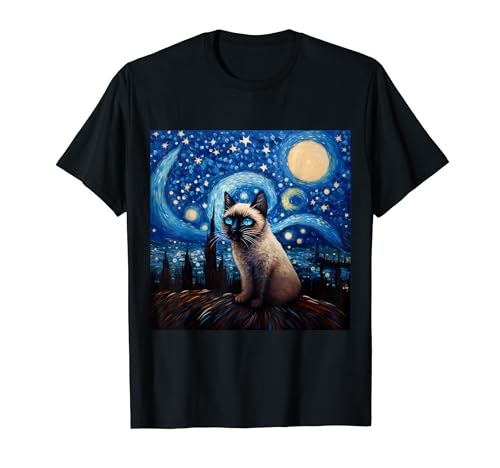 Siamese Cat Starry Night - Gatto siamese Notte stellata Maglietta