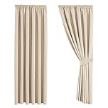 Aspire Homeware Blackout Curtains for Bedroom - Pencil Pleat Cream Black Out Curtains Thermal Insulated Window Treatments Super Soft Living Room Curtain with Tiebacks 90x72 Inch Drop 2 Panels