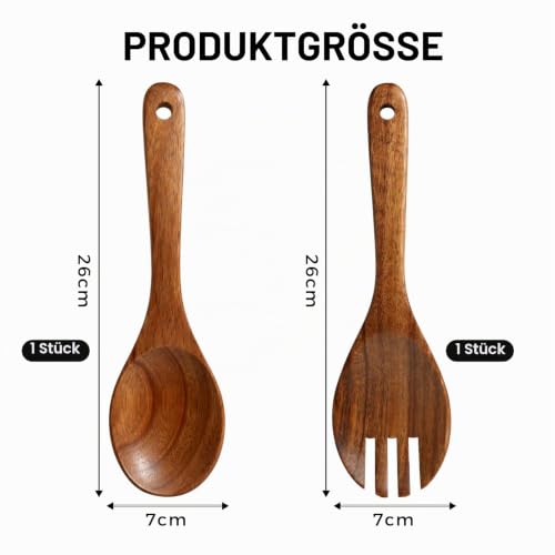 Foto von 2 Stück Salatbesteck Holz, Salatbesteck Olivenholz Design, Salatlöffel + Salatgabel, Holzlöffel Set, Küchenhelfer aus Holz, Bambus Salatbesteck, Holz Salatbesteck, Salad Servers für Salat, Pasta, Obst