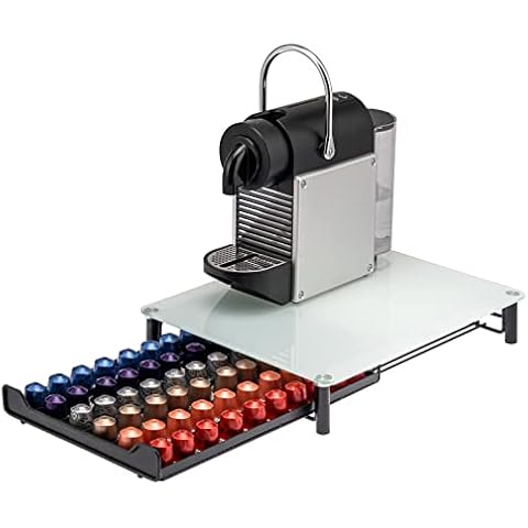 bremermann Kaffeekapsel-Box für 60x Nespresso, Schubladenbox, Metall und Glasplatte, Kapselhalter, Kapselspender ca. 31 x 7 x 40,5 cm (Weiß) Cover