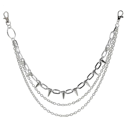 Pejnl Hip Hop Punk Pants Chain Wallet Chain Unisex Rivet Spike Jeans Pocket Chain Goth Belt Chain for Women Men Biker Rocker Pants Accessories (Chain-013-Layer RivetSilver)