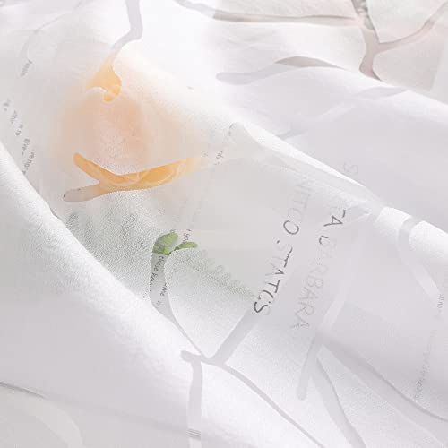 Heichkell Burnout Window Curtain Short Curtains Transparent Tabs Kitchen Curtain Branch Pattern H x W 60 x 120 cm White - Image 4