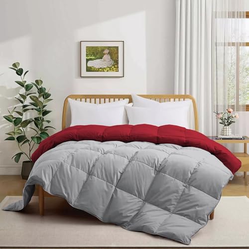 Image of 500 GSM Winter Blanket /Comforter King Size (92 inchX106 inch) - Unique Design Heavy Winter Comforter 500 GSM Microfiber Fill -Rajai King Size - Burgundy /Silver Grey Color