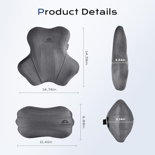 Image of Coverado Car Lumbar Support Pillow and Car Neck Pillow Kit, Ergonomic Design Car Headrest Pillow for Driving, Relax Back Head Muscles Relieve Driving Fatigue, Breathable & Removable Cover, Gray