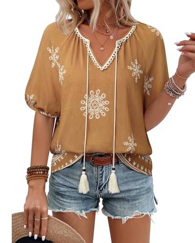 Vivilli Womens Summer Tops: Boho Tops for Women - Peasant Blouses