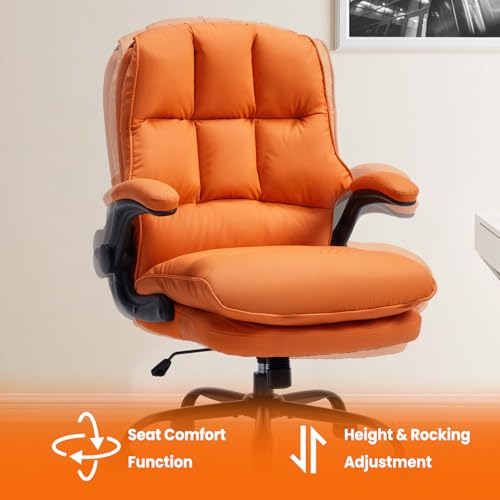 Comfy Office Chair Soft and Double Cushioned Ergonomic Computer Desk Chairs for Long Hours Executive Office Chair with Flip-up Armrests and Height Adjustment for Home Office Orange