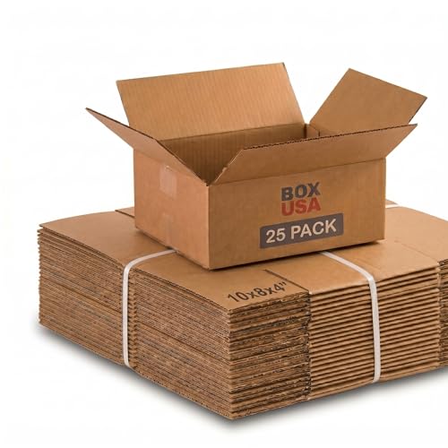 Image of BOX USA Small Shipping Boxes 10 inchL x 8 inchW x 4 inchH (25-Pack) - Small Corrugated Cardboard Packaging Boxes for Shipping, Packing, Moving, and Storage at Home, Office, or Business