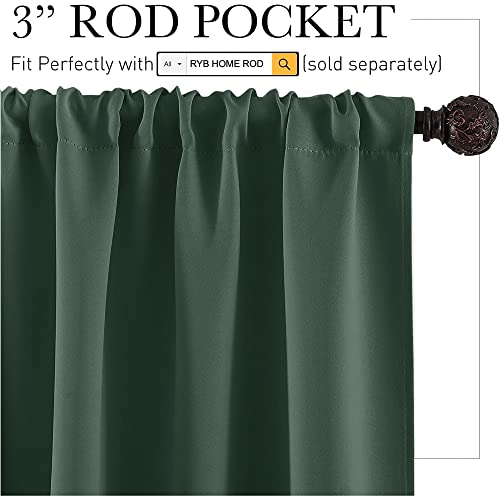 RYB HOME Room Darkening Curtains 108 inches Length 2 Panels Set, Privacy Assured Blackout Window Covers Thermal Insulated Rod Pocket Drapes for Living Room, 52 x 108 inch, Dark Green