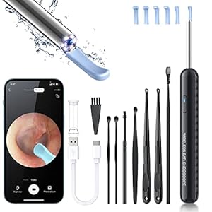 Ear Wax Removal, Ear Cleaner with Camera and Light, FSA HSA Eligible, Ear Wax Removal Tool Camera with 1080P, Ear Cleaning Kit with 6 Spoons, Ear Camera for iOS & Android (Black)
