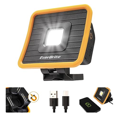 EverBrite LED Work Light, 1000 Lumens Rechargeable COB Work Light, Portable Magnetic Light with Hanging Hook, Power Bank, 3 Modes, Waterproof for Power Outages, Mechanics, Hurricane, Home and Garage