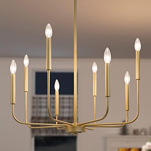 GEPOW Gold Modern Chandelier, 8-Light Candle Light Fixture for Dining Room, Bedroom, Kitchen, Living Room, Foyer, Entryway