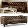 Poly & BARK Essex 89 Full-Grain Italian Leather Sofa Tufted Back, Feather-Down Comfort, Solid Wood Frame, Cocoa Brown