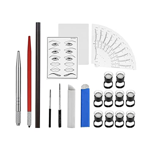 ATOMUS Microblading Kit de microblading pour sourcils avec stylo manuel et aiguilles de microblading RS RL 14 broches 18U Règle à sourcils autocollants peau...