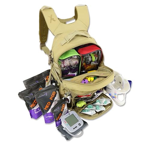 Lightning X Fully Stocked TacMed First Responder Trauma Medical Backpack EMT Kit | MB45-SKF | w/Professional First Aid Emergency Supplies (Tan) - Lightning X Products