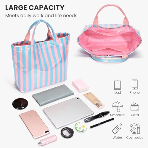 Hibilog Women’s Waterproof PVC Tote Bag, Trendy Summer Stripe Shoulder Bag, Stripped Top Handle Bag for Vacation Beach Travel by Hibilog - Used condition - Image 3