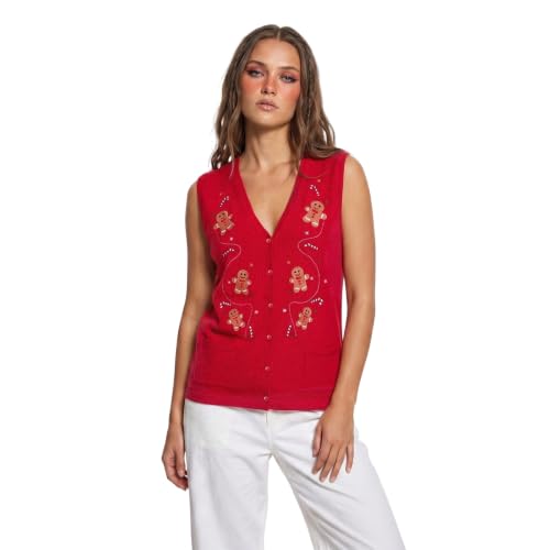Image of SOLILOQUY Christmas Sweater Vest for Women Button Down Embroidery Knit Vest