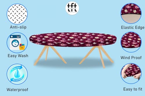 Image of The Furnishing Tree Elastic Oval Dining Table Cover WxL 35x63 in Inches Polyester Floral Pattern Red