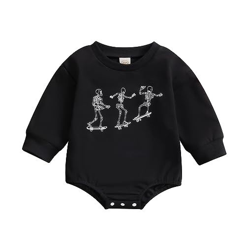 Image of Endorothii Baby Halloween Clothes Girl Boy Spooky Babe Pumpkin Romper Sweatshirt Long Sleeves Bubble Bodysuit Outfit