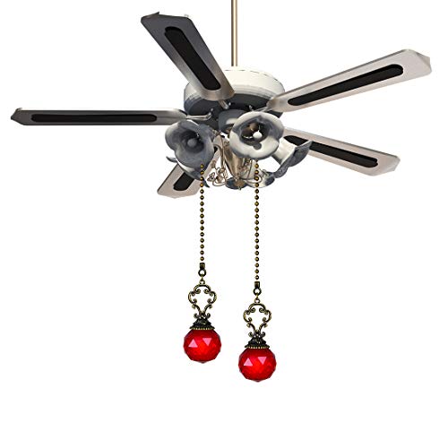 Image of Set of 2 Vintage-Style Red Fan Pull Ceiling Fan Chain Pulls Crystal Prism Ball