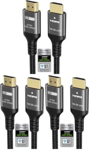 Image of 10K 8K 4K HDMI Cable 48Gbps 5 FT, Certified Ultra High Speed HDMI Cable 4K 240Hz 144Hz 120Hz 8K60Hz 0.01ms HDR10+ eARC HDCP2.3 Netflix Roku TV PC Monitor Projector PS5 Xbox (Pack of 3)