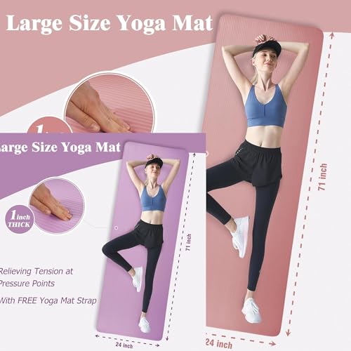 Yoga Mat 1-Inch Extra Thick High-Density Exercise Mat with Non-Slip Surface & Carry Strap for Men & Women Tear-Resistant Pilates Workout Mat for Home Gym, Floor Fitness, Taro Purple by BalanceFrom - Image 2