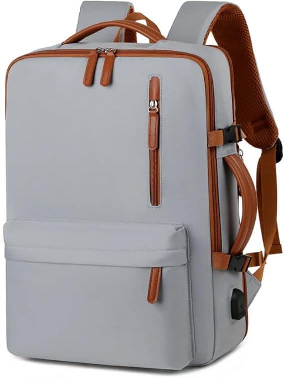Mochila Grande para Notebook 15,6' Expansível e Impermeável | Mochila Executiva de Viagem Aprovada por Companhias Aéreas com Porta USB, Bolso para Líquidos, Mochila Escolar e de Trabalho (Cinza (2))