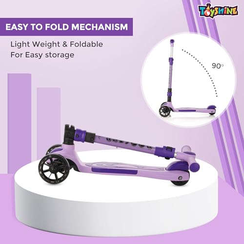 Image of Toyshine 3 Wheel Rooster LED Wheels Runner Scooter with Anti Slip ABS Base Aluminium Structure Height Adjustable Handlebar Max Load 45kg for Kids Boys Girls - Purple