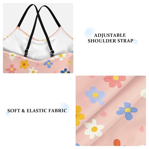 senya Girls Swimsuits One-Piece Swimwear Tie Bathing Suit Beach Summer Round Neck 5-6T Flowers Pink Background Pattern3