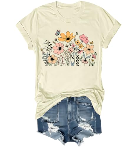 Womens Graphic Tee Vintage Boho Wildflower Floral Printed Casual Summerl Outfits for Women 2026 Floral Tops