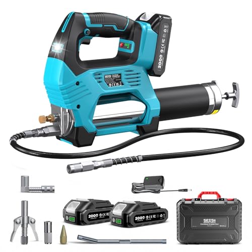Seesii 10000PSI Electric Grease Gun: 3 Speed Control Battery Powered Grease Gun Cordless with 2 Batteries, Brushless Motor, 39.4” Long Hose, 90 Degree Coupler & LED Light for Heavy Duty Equipment