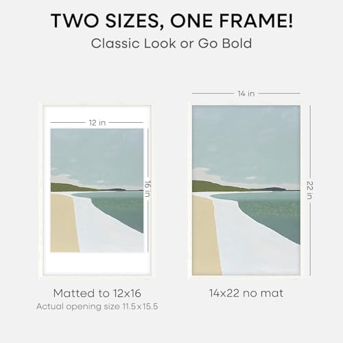 Image of Homeforia 14x22 Picture Frame White, High End Oak 14x22 White Wood Frame with Mat 12x16 Photo, 14 x 22 Wooden Poster Frames Matted to 12 by 16, 22x14 Hanging Frames, Tempered Glass, Wall Kit, Set of 2