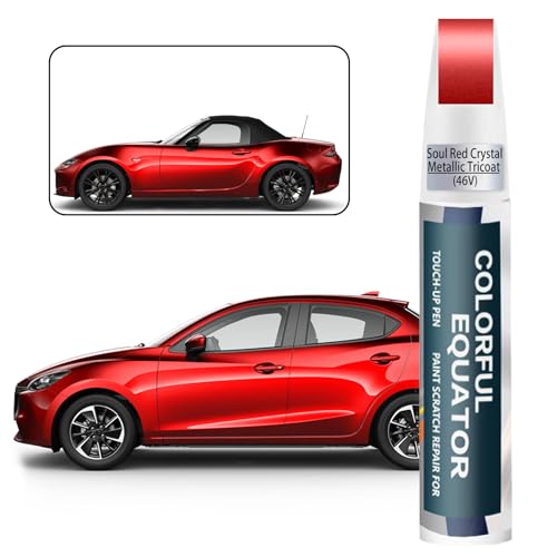 46V Soul Red Crystal Metallic Tricoat Touch Up Paint for Mazda, Car Paint Pen Scratch Repair Two-In-One Touch Up Paint, Premium Car Scratch Remover for Deep Scratches