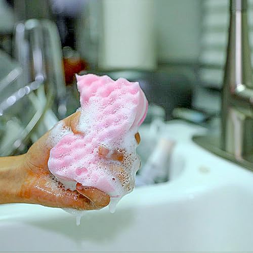 Image of Non-Scratch Scrub Sponges, 6 Pack, Odor Free, Gentle on Sink, Counters, Surfaces, Pots, Pans, for Dishwashing & Household Cleaning with 1Sponge Holder