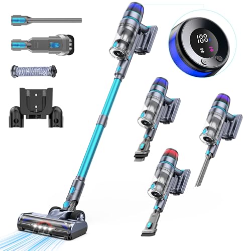Homore - Aspirador inalámbrico para escoba (600 W/56 kpa/65 minutos), aspirador inalámbrico con pantalla de color, aspirador escoba con modo automático y cepillo antienredos para alfombras, suelos