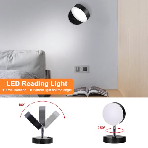 Image of Kawell Indoor LED Wall Light with Switch Modern LED Wall Sconce Rotatable Hardwired LED Wall Lamp Nordic Style for Bedside Study Child Room, Black