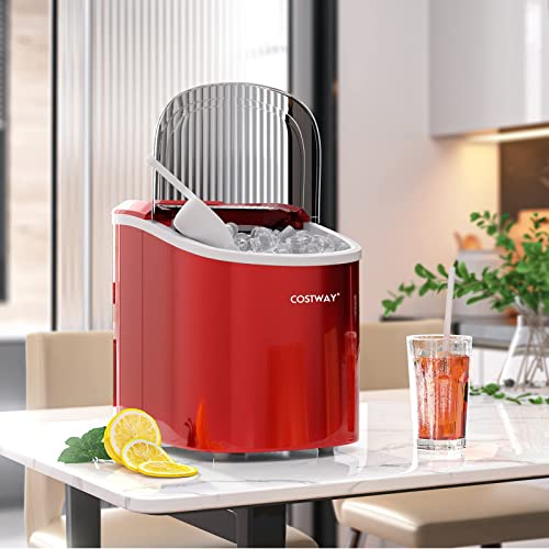 COSTWAY 2,2 L Eiswürfelmaschine 12kg/24H, Ice Maker 9 Eiswürfel in 6-13min, Elektrischer Eiswürfelbereiter mit Korb Schaufel 2 Eisgrößen (Rot) – Bild 6