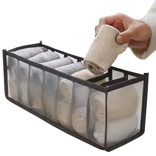 ATEK Organizador de armario – Organizador de ropa apilable de 7 rejillas para armario – Organizador de ropa plegable para jeans, pantalones, camisas, pantalones, ropa interior y suéteres (7, negro)