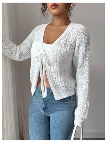 SOLY HUX Women's Tie Front V Neck Cardigan Lightweight Long Sleeve Split Hem Outerwear3