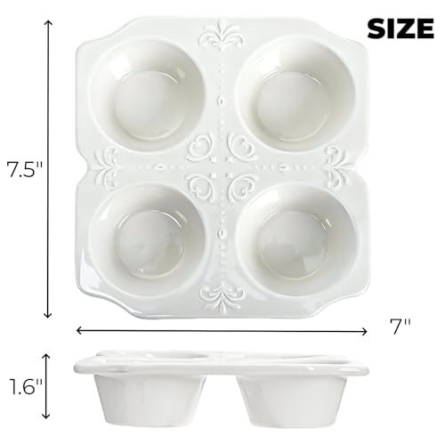 Hiceeden 2 Pack 4-Cup Ceramic Muffin Pan, Nonstick Muffin Tin with Handle, Ceramic Cupcake Baking Pans with Embossed Pattern for Muffin, Cupcake, White, 7.5\" x 7\" x 1.6\" - Thumbnail 2