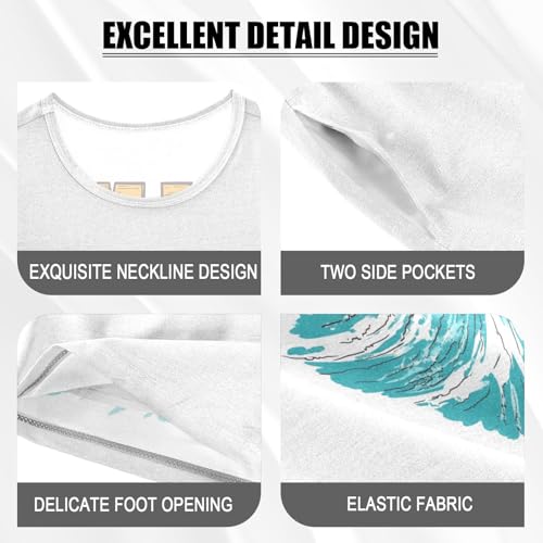 Surfing Beaver Ocean Turquoise Pajama Set Short Sleeve PJS 2 Piece Summer Pajamas Shorts Sets Cotton 5Y4