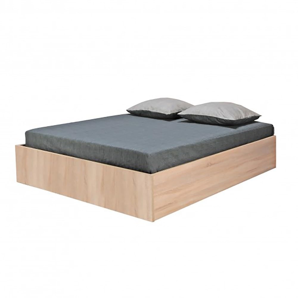 WEBER INDUSTRIES Lit Coffre Bilbao 140x200 cm + sommier/Décor chêne Blanchi