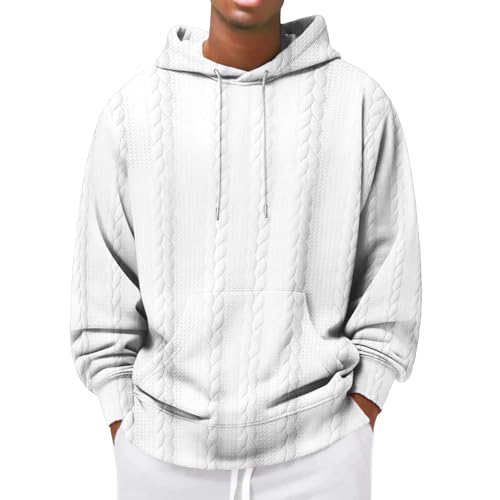 Men's Oversized Cable Knit Hoodie Long Sleeve Drawstring Sweater Casual Solid Color Sweatshirt