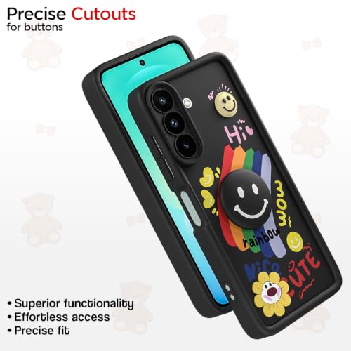 Image of Pikkme Back Cover for Samsung Galaxy A27 5G / M47 5G | Soft Silicone| Cute Rainbow Smile & 3D Cartoon Flower Design | Shockproof Raised Camera Protection Bumper Case (Black)