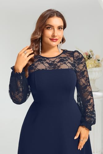 Image of Plus Size Cocktail Dress - Lace Wedding Guest Party Crew Neck Short A Line Dresses Women
