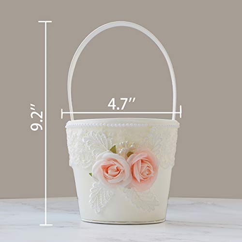 Atailove Flower Girl Basket And Ring Bear Pillow Set- Cute Flower Cherish Wedding Flower Baskets - Ivory #TOP5