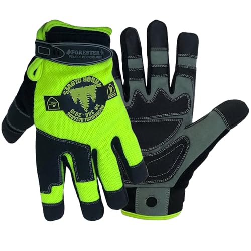FORESTER Hi-Vis Rope Climbing Gloves | Anti-Slip Arborist Rope Gloves for Tree Climbing, Chainsaw Safety, Rescue Work | Cut Level 4 Protection - Medium