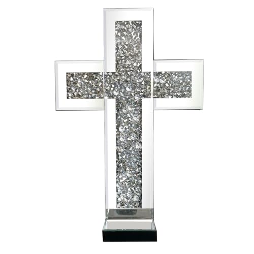 Aeveco Crystal Crush Diamond Mirrored Candle Sconces, Silver Wall Candle Holder Set of 2, Wall Decoration for Living Room，Dining Room (Silver Cross) by Aeveco - Image 2