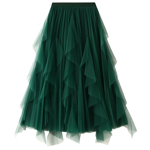 DGSHIRLDJO Tüllrock Damen Lang Elastische Elegant Vintage Tüll Rock A-Linie Mesh Swing Midirock für Alltag, Abschlussball