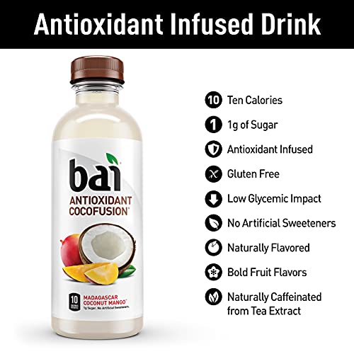 Bai Coconut Flavored Water, Madagascar Coconut Mango, Antioxidant Infused Drinks, 18 Fl Oz (Pack of 6)