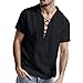Mens Primavera Ed Estate Tempo Libero Viaggio Cotone Lino Vintage Con Cappuccio Coulisse T Shirt Manica Corta Top 100% Cotone T Shirt, Nero , L